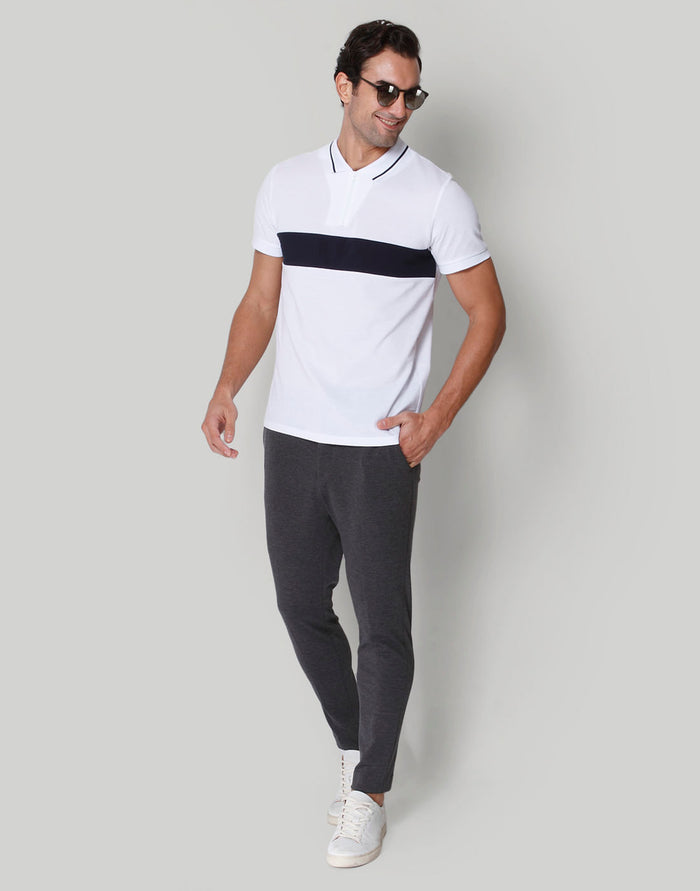 White Striped Polo Neck T-Shirt