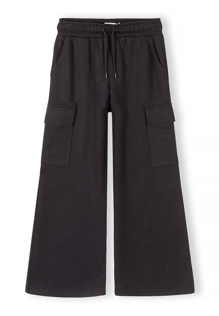 Wide Leg Joggers, Black, Cargo Pockets - 1