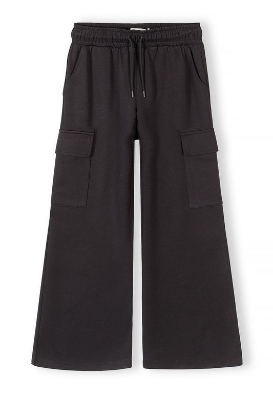 Wide Leg Joggers, Black, Cargo Pockets - 1
