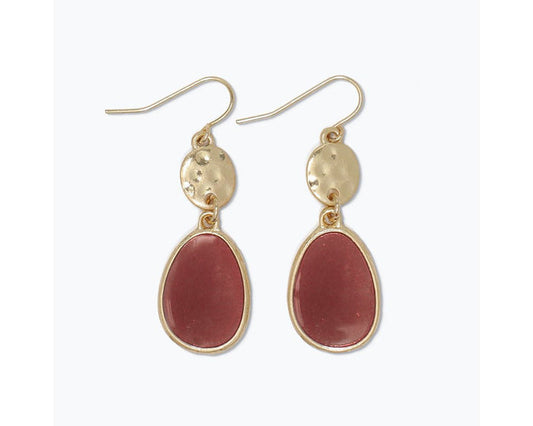 Wine Hammered Gold Drop Earrings