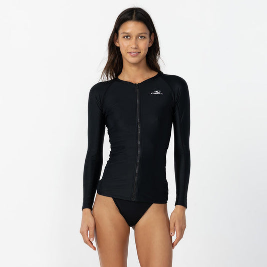 Women's Laney Front Zip Long Sleeve Rash Vest - Black