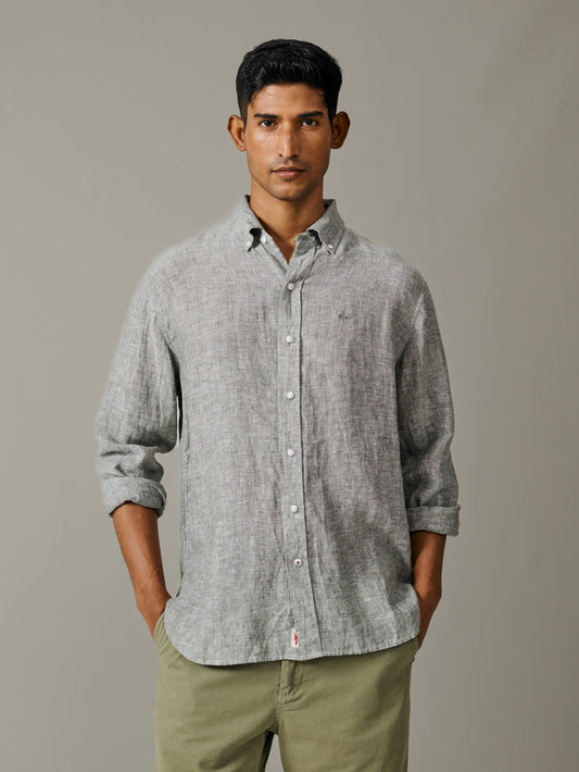 Aubin Khaki Worlaby Linen Shirt | Linen Shirt