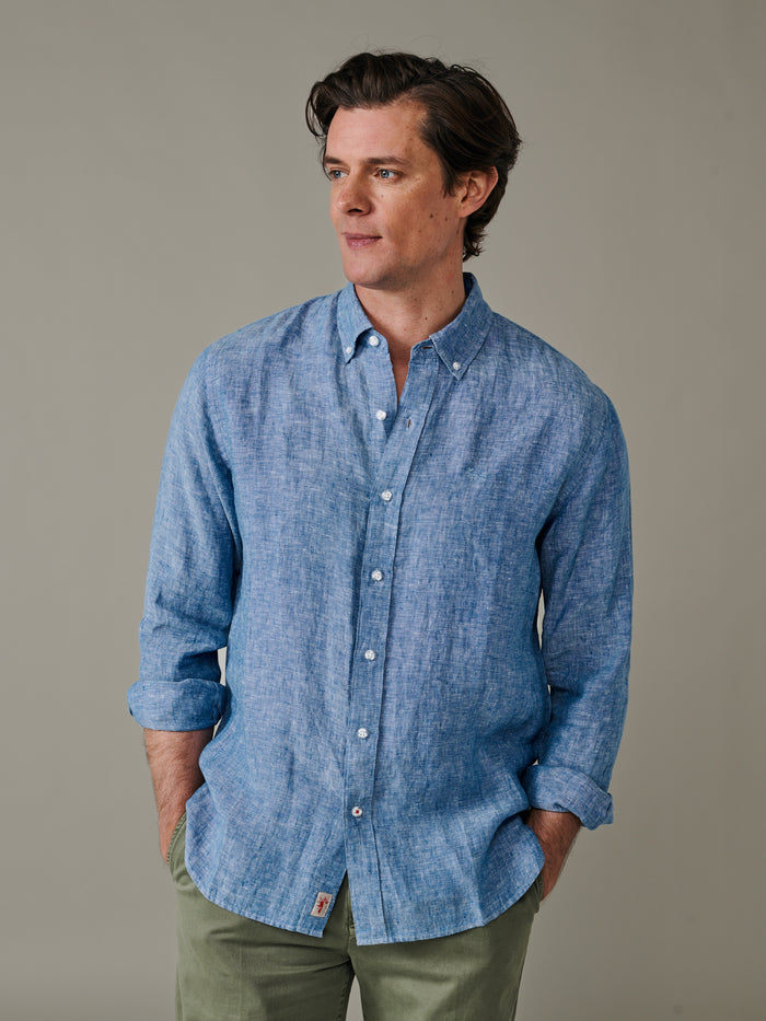 Aubin Blue Worlaby Linen Shirt | Linen Shirt