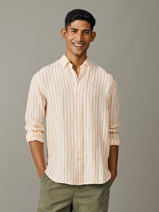 Aubin Yellow Stripe Worlaby Linen Shirt | Linen Shirt