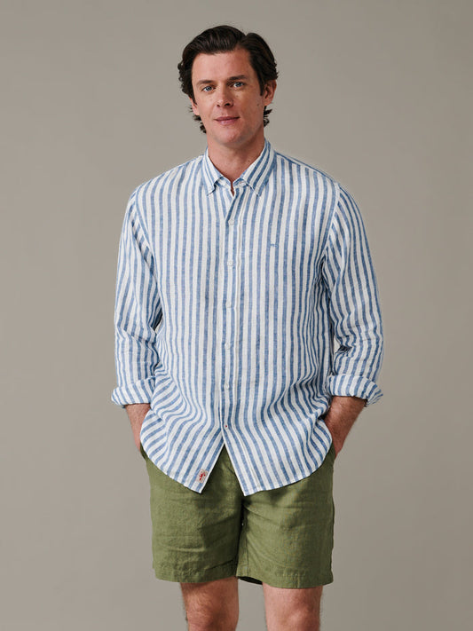 Aubin Blue Stripe Worlaby Linen Shirt | Linen Shirt