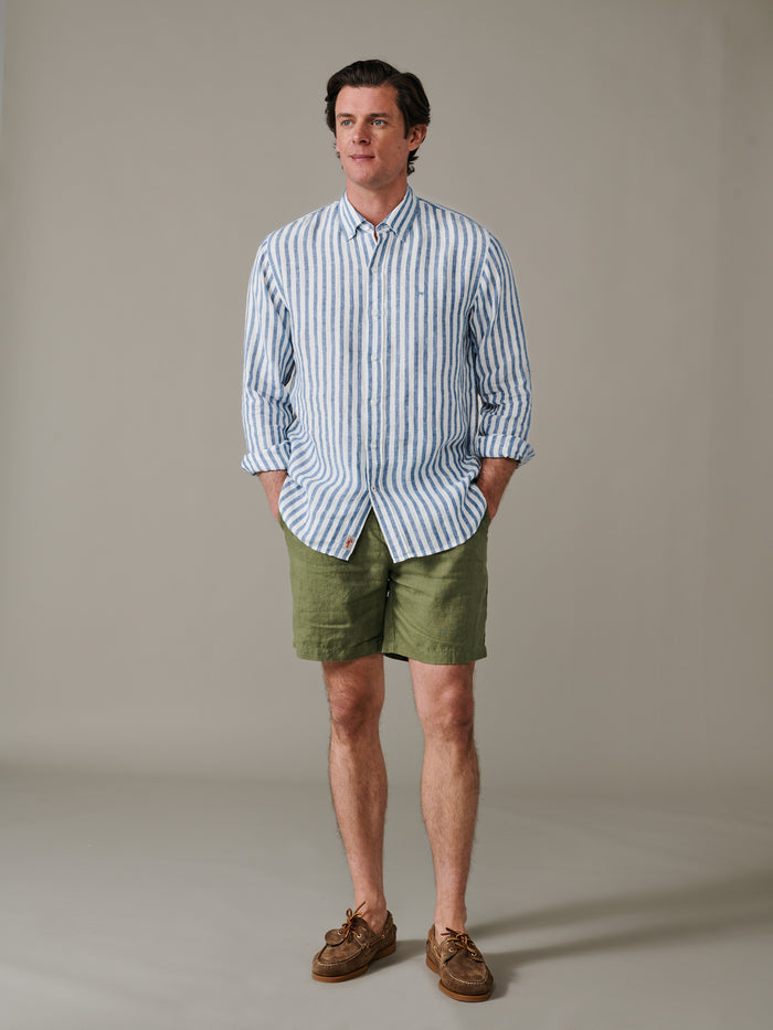 Aubin Blue Stripe Worlaby Linen Shirt | Linen Shirt