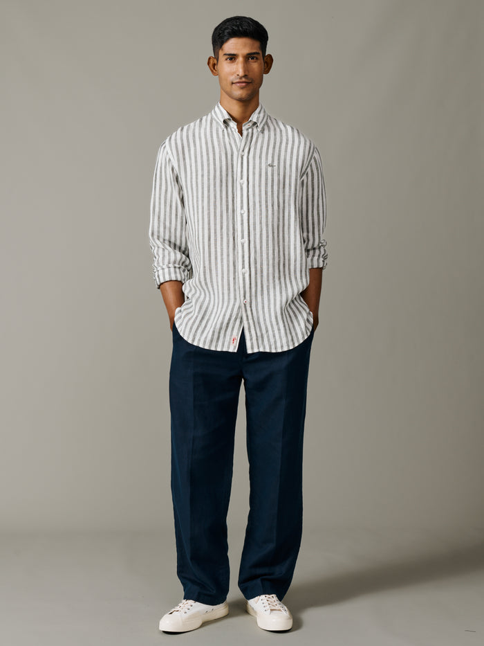 Aubin Khaki Stripe Worlaby Linen Shirt | Linen Shirt