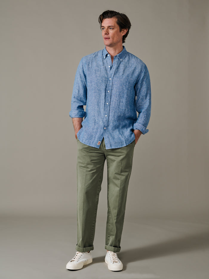 Aubin Blue Worlaby Linen Shirt | Linen Shirt