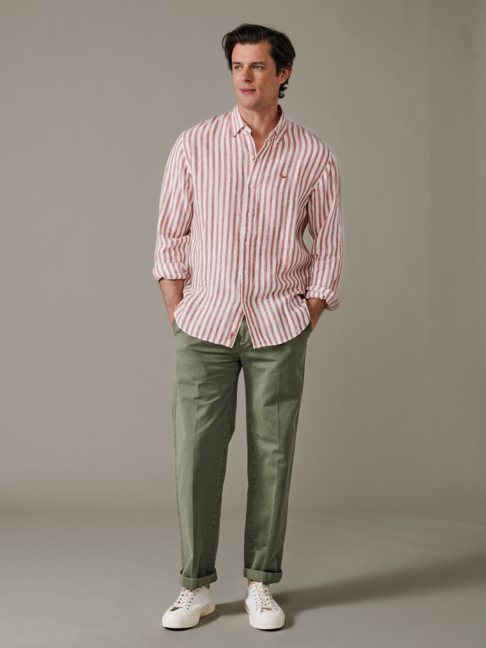Aubin Terracotta Stripe Worlaby Linen Shirt | Linen Shirt