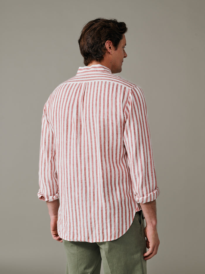 Aubin Terracotta Stripe Worlaby Linen Shirt | Linen Shirt