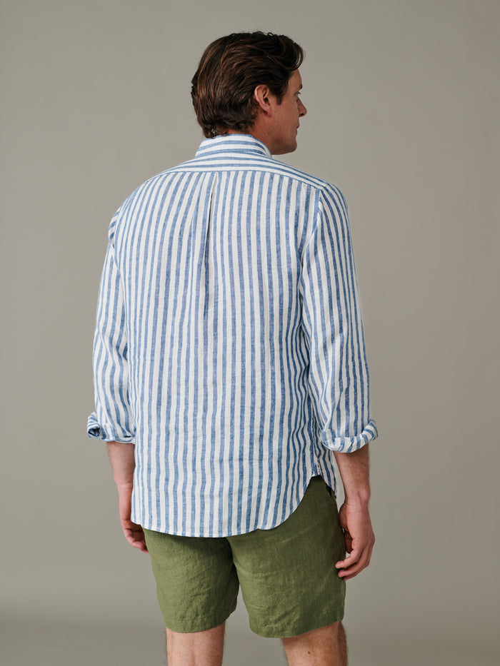 Aubin Blue Stripe Worlaby Linen Shirt | Linen Shirt