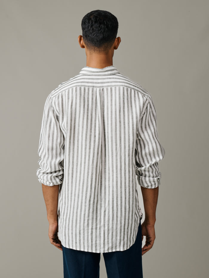 Aubin Khaki Stripe Worlaby Linen Shirt | Linen Shirt