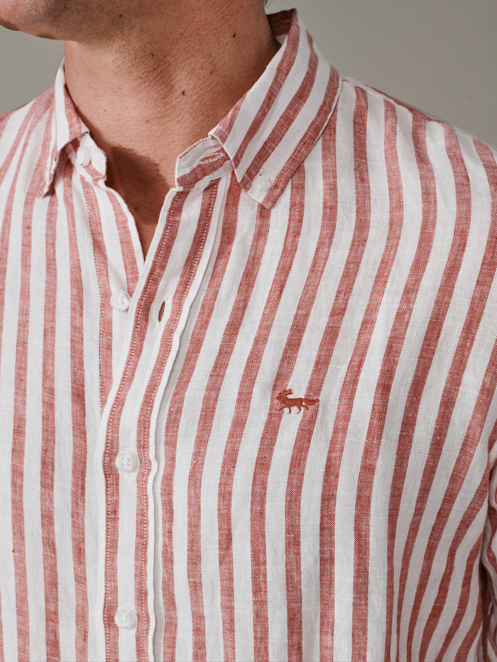 Aubin Terracotta Stripe Worlaby Linen Shirt | Linen Shirt