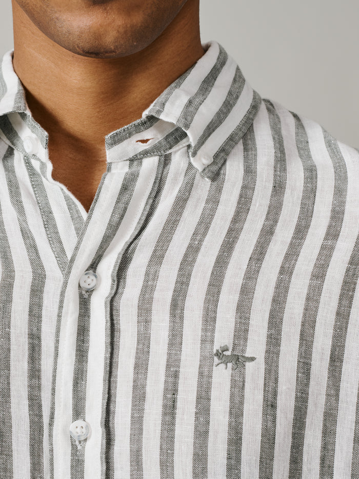 Aubin Khaki Stripe Worlaby Linen Shirt | Linen Shirt