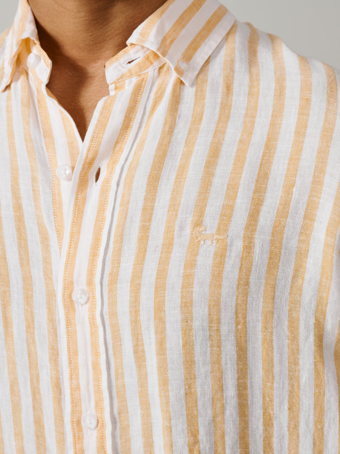 Aubin Yellow Stripe Worlaby Linen Shirt | Linen Shirt