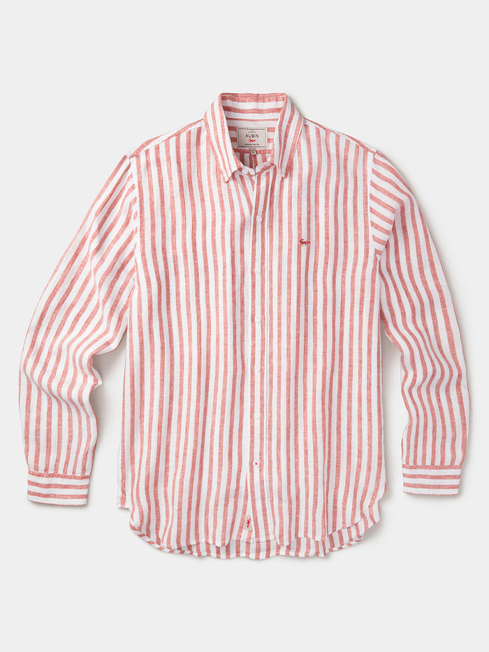 Aubin Terracotta Stripe Worlaby Linen Shirt | Linen Shirt