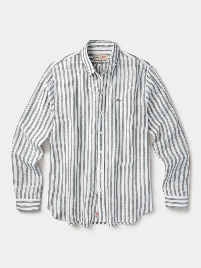 Aubin Khaki Stripe Worlaby Linen Shirt | Linen Shirt