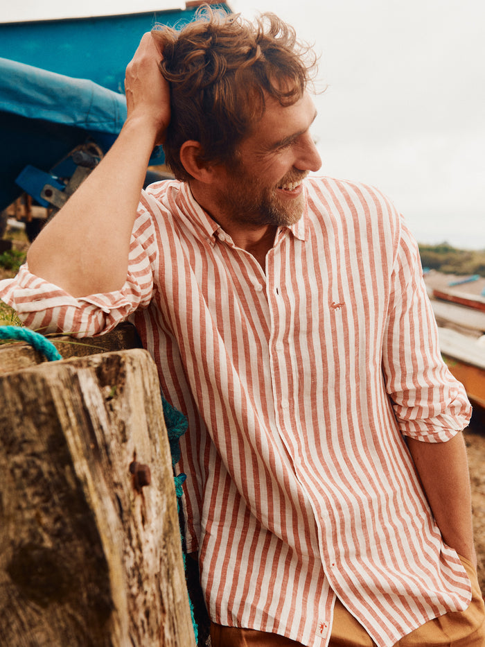 Aubin Terracotta Stripe Worlaby Linen Shirt | Linen Shirt