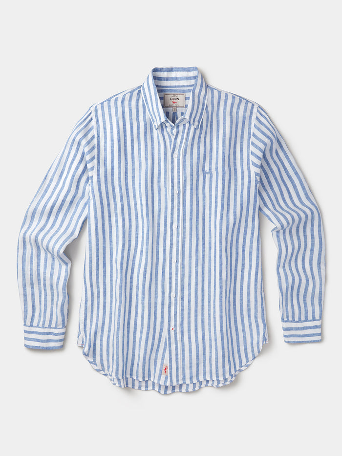 Aubin Blue Stripe Worlaby Linen Shirt | Linen Shirt