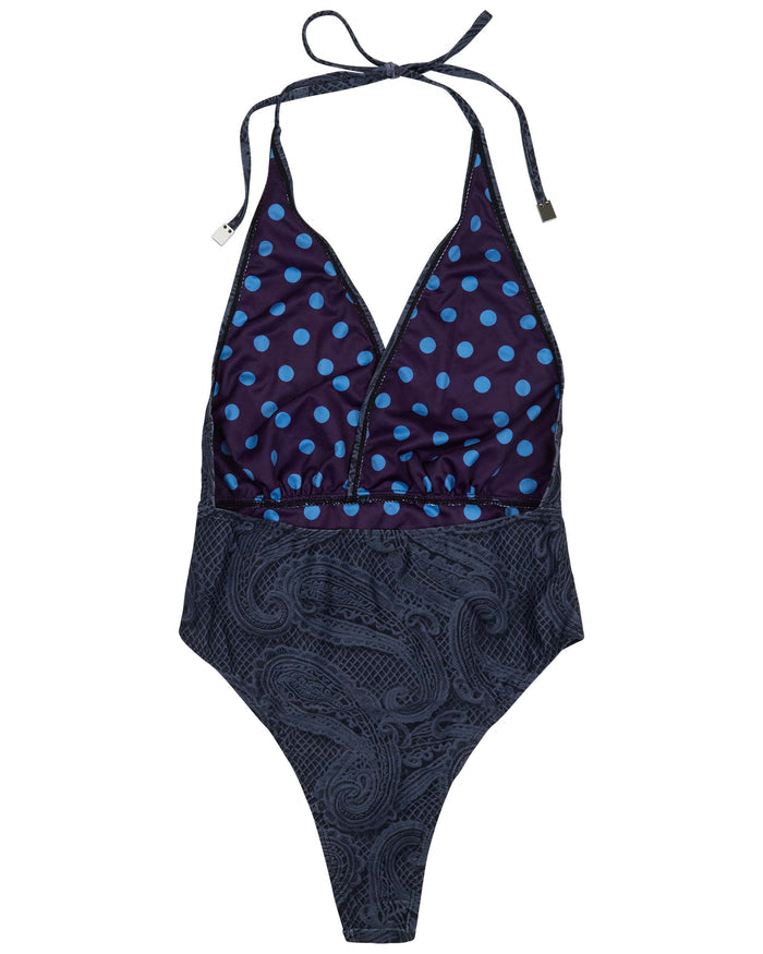XENA CROCHET PAISLEY CAVIAR WOMENS HALTER ONE-PIECE SWIMSUIT