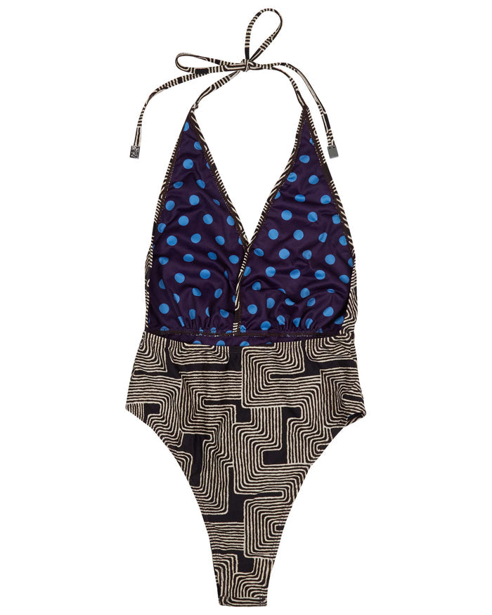 XENA INTER TWINE BLACK WOMENS HALTER ONE-PIECE SWIMSUIT