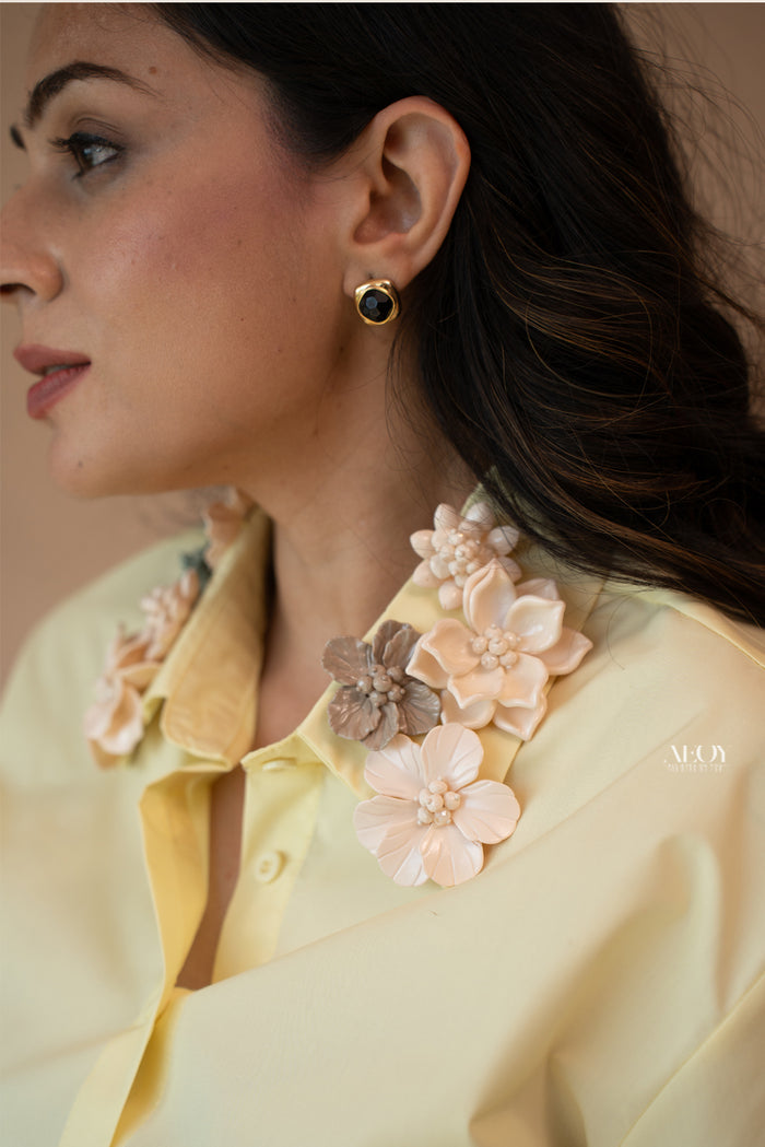 Summer yellow floral shirt women