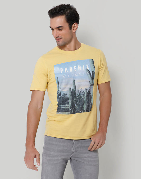 Yellow Printed Crew Neck T-Shirt