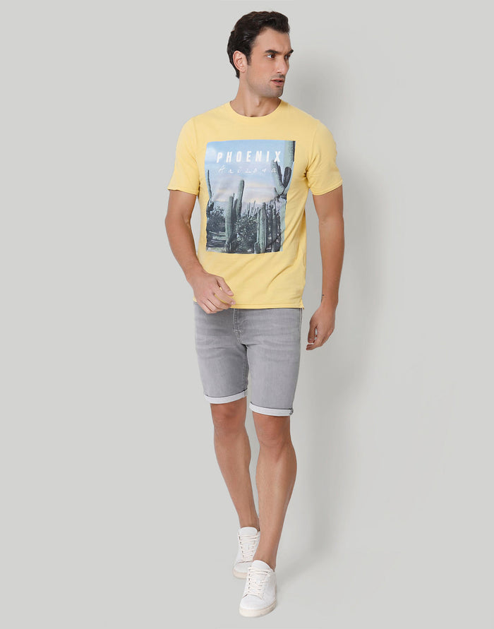 Yellow Printed Crew Neck T-Shirt