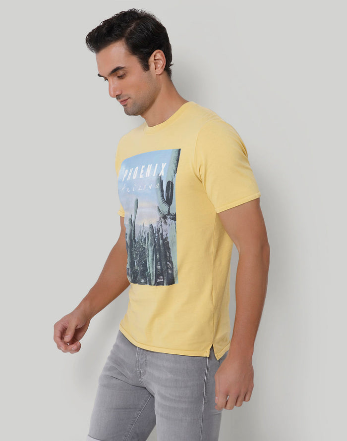 Yellow Printed Crew Neck T-Shirt