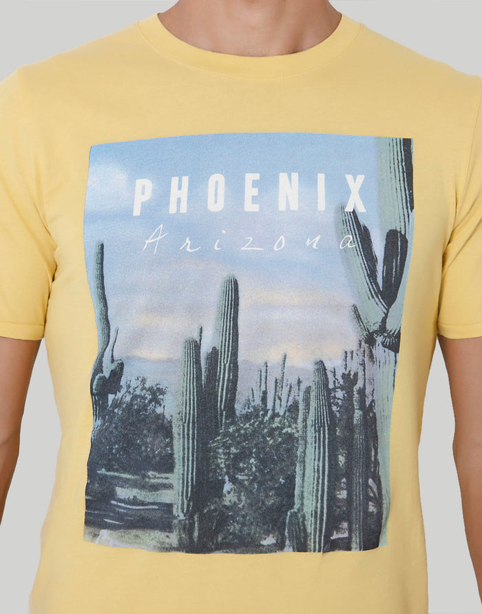 Yellow Printed Crew Neck T-Shirt
