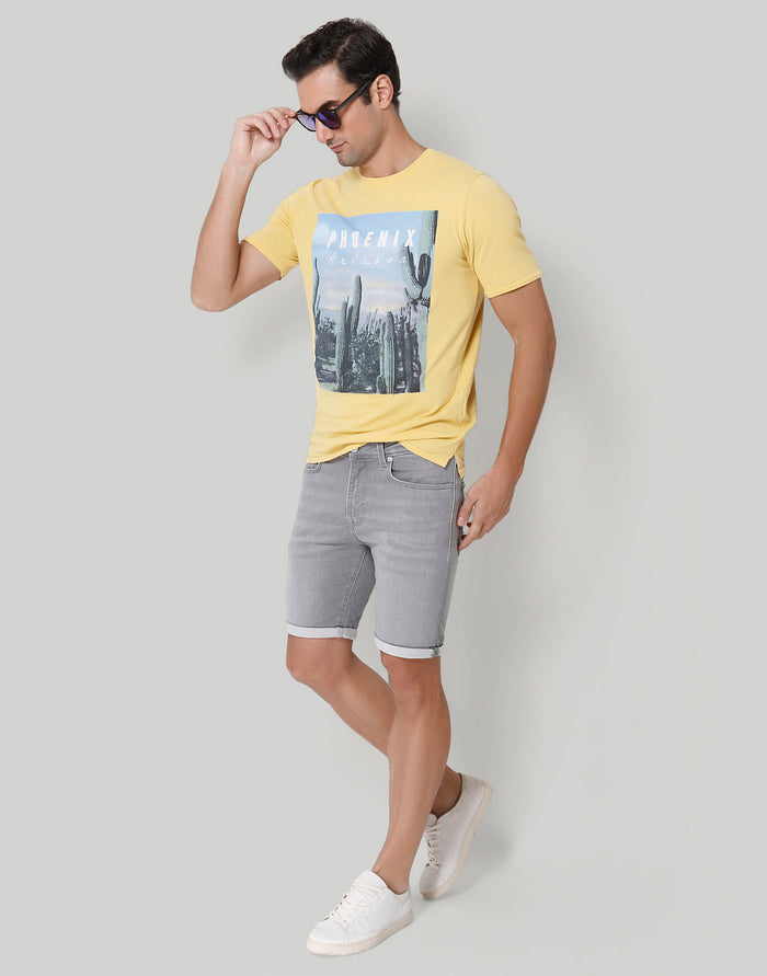 Yellow Printed Crew Neck T-Shirt