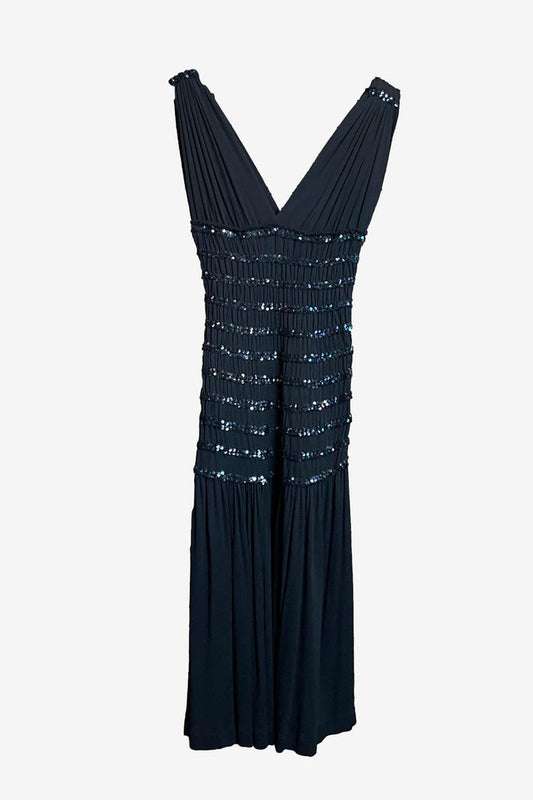 Yves Saint Laurent 1983-84 F/W Black Silk Crepe Dress with Sequin Detailing